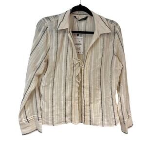 NWT Zara Cream Striped Button-Up Collared Shirt Size large